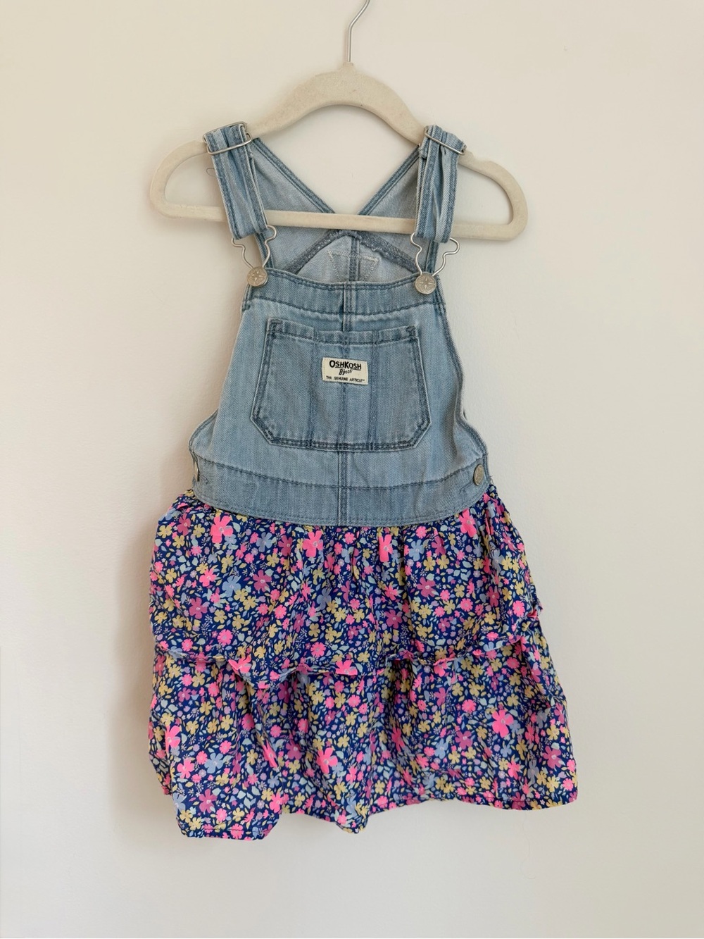 OshKosh B'gosh Floral Denim Overall Dress (Size 4T)